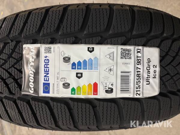 164st oanvända däck tillverkade 2022 GoodYear UltraGrip ICE 2 215/55R17