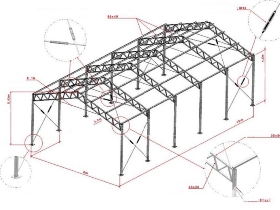 Maskinhall 8x16x4m 128m2