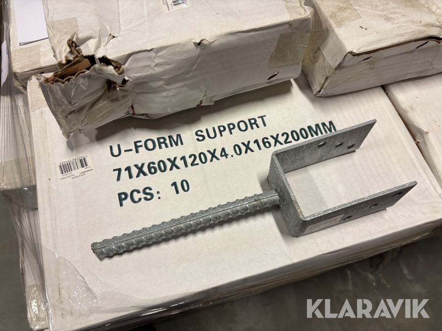 Stolpsko för ingjutning U-form 71x60x120x4.0x16x200mm 280st