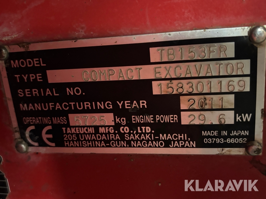 Grävmaskin Takeuchi TB153FR med rototilt och skopa