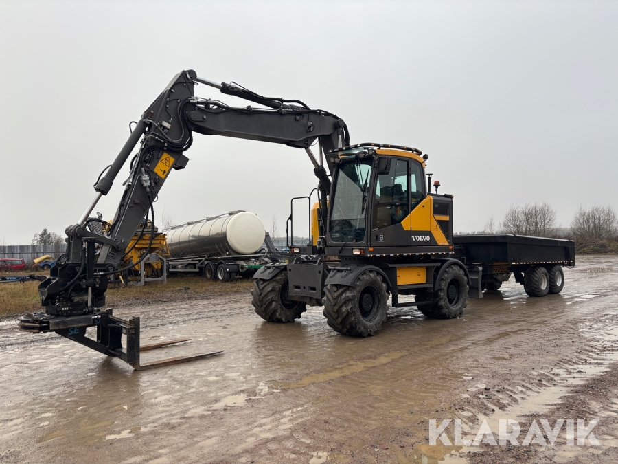 Grävmaskin / Hjulgrävare Volvo EWR150E med tiltrotator, Makin 3D, Redskap och kärra