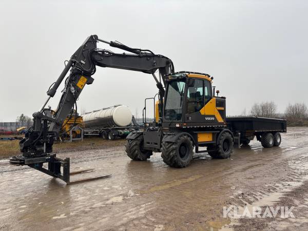 Grävmaskin / Hjulgrävare Volvo EWR150E med tiltrotator, Makin 3D, Redskap och kärra