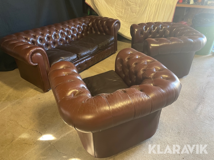 Soffa & 2st fotöljer Chesterfield