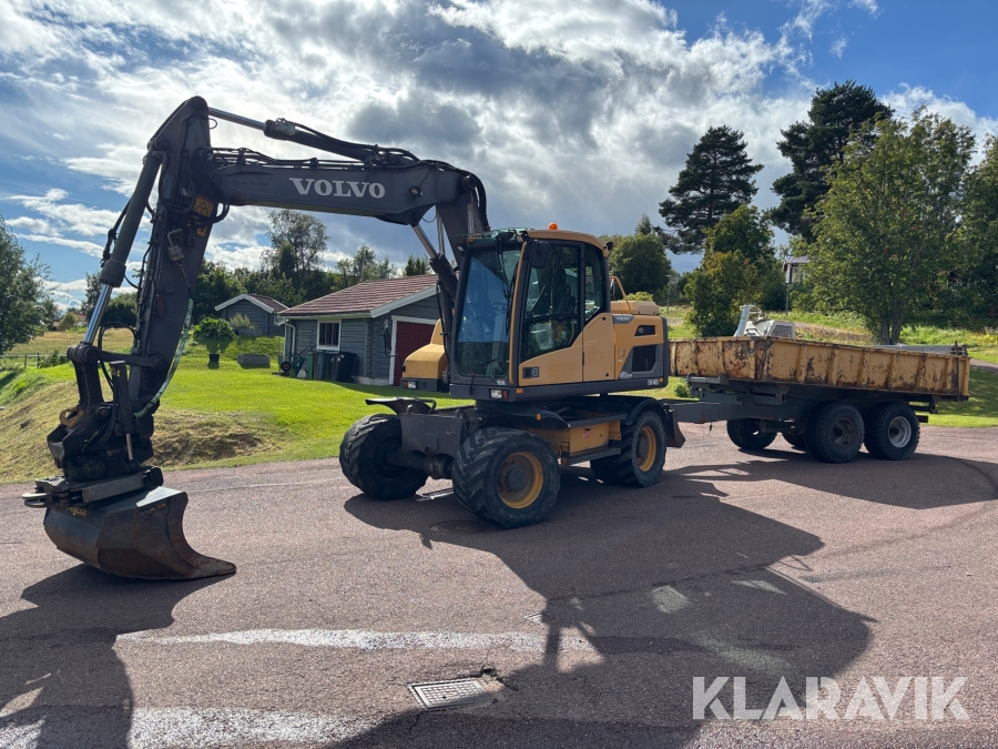 Hjulgrävare Volvo EW140D med vagn och redskap