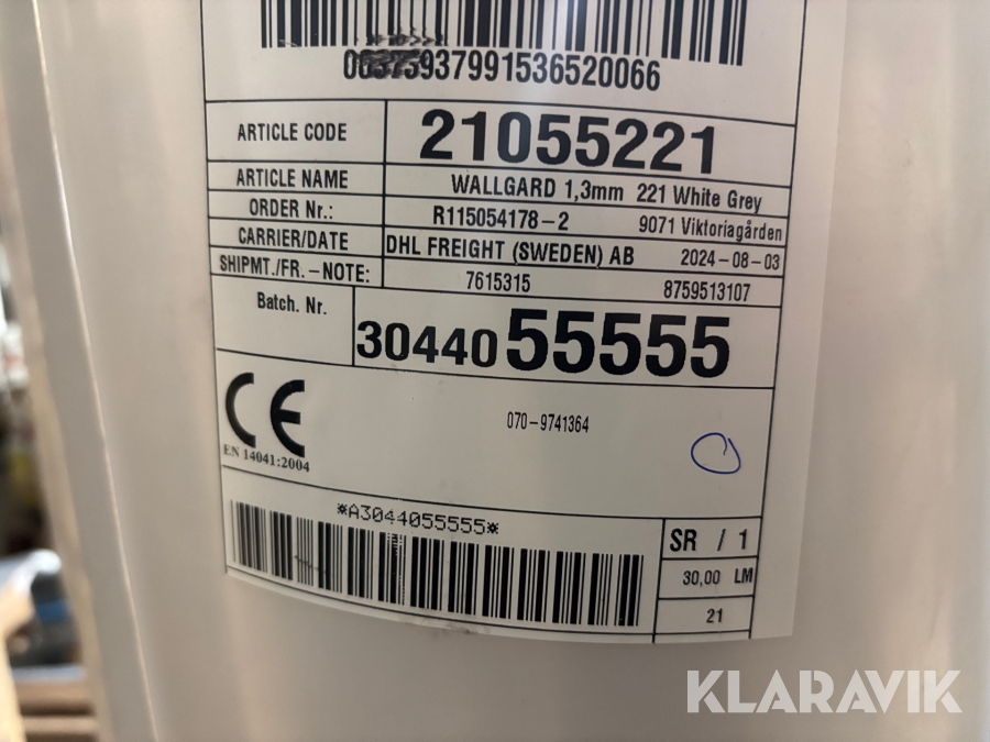 Vinylmatta Tarkett Wallgard White grey 180m2