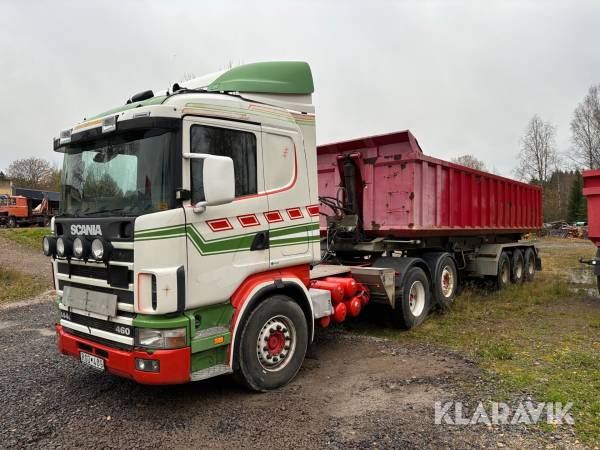 Dragbil med grustrailer Scania 144L 460