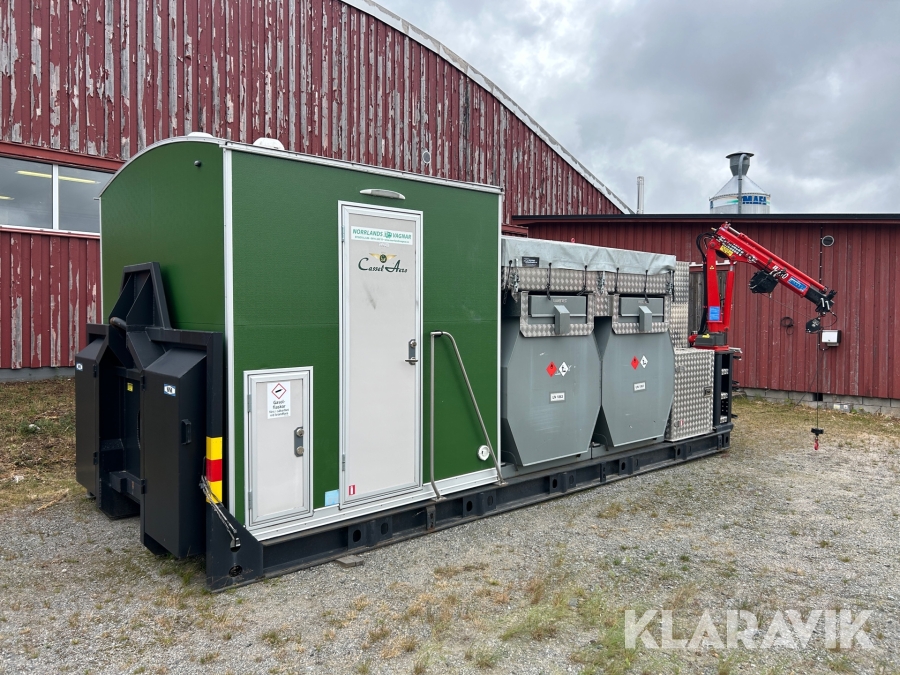 Lastväxlarflak med koja, kran och tankar