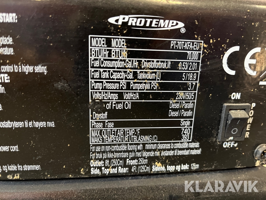 Dieselvärmare Protemp PT70TKFA, Upplands Väsby, Klaravik a