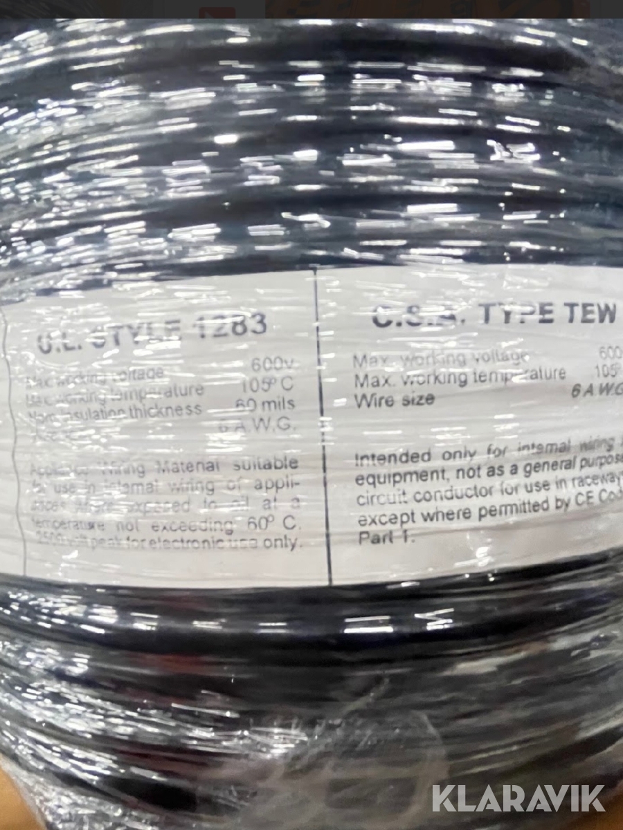 Parti med kabel Tri-rated Switchgear wire 100m, 16mm^2 - U.L. Style 1283 - BLACK