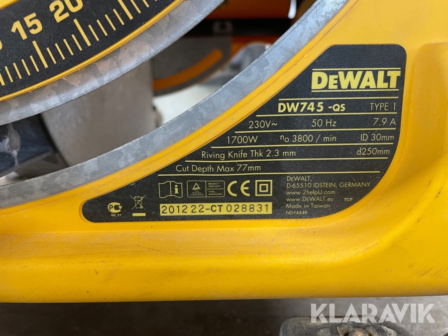 Klyvsåg El Dewalt DW745, Svalöv, Klaravik auktioner