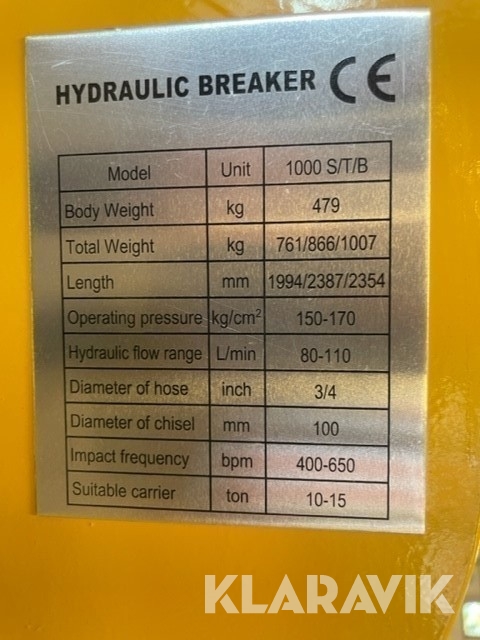 Hydraulhammare Henima 1000 S60 Ny med garanti