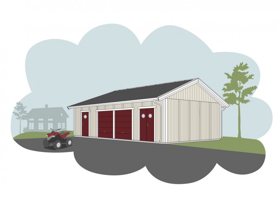 Garage/CarPort med förråd i moduler ca 72 kvm