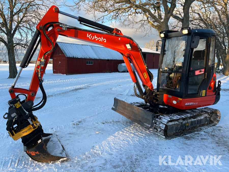 Grävmaskin Kubota KX101-3a3 Hydrauliskt snabbfäste, tiltrotator, skopor & AC
