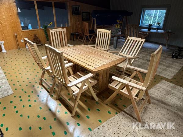Utemöblemang i furu 6st stolar + 1st bord