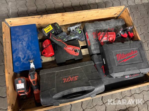 Pall med olika verktyg Milwaukee / Fein / Festool / Skil