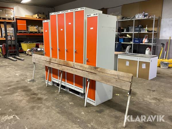 Omklädningsskåp 6st med tillhörande sittbänk Sonessons inredningar