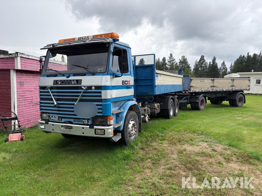 Flakbil Scania R142H 6X2 46 med släp Ilsbo T1-2-S