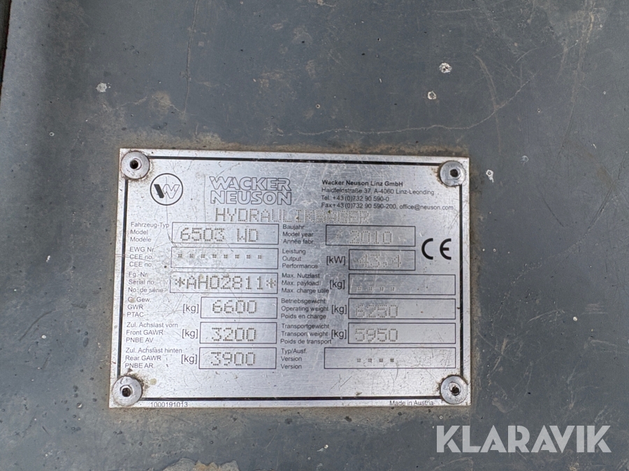 Grävmaskin Wacker Neuson 6503 WD med vagn & redskap