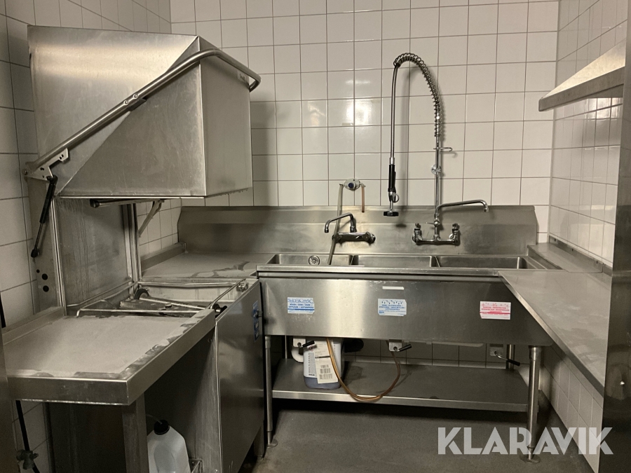 Storköksutrustning Växjödisk WD-6C + Ecolab diskmaskin, diskbänk, hyllor