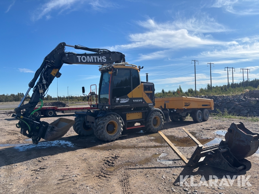 Hjulgrävare Volvo EWR150E med GPS, vagn & redskap