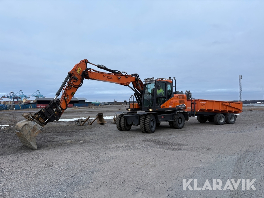 Hjulgrävare / grävmaskin Doosan DX140W med grävsystem och tippvagn