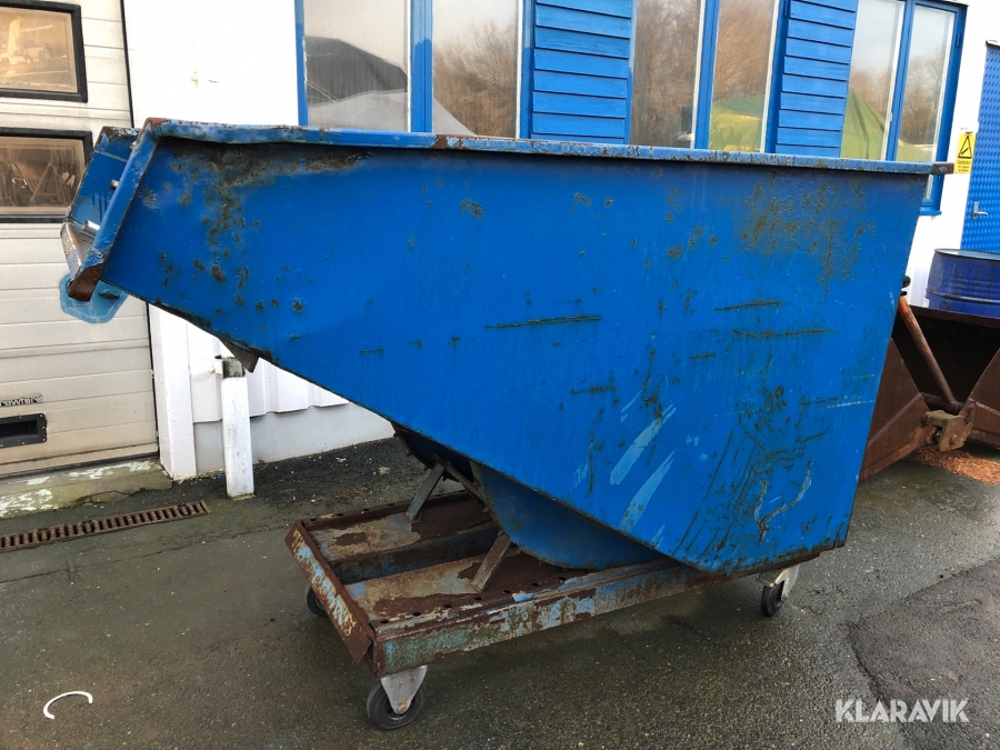 Tippcontainer med gaffelfickor och hjul