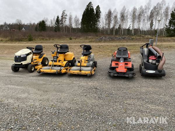 Åkgräsklippare Husqvarna Rider 11, Stiga Ready, Stiga Park Comfort, Cub Cadet 1016 AF, Billy Goat Multi-Vac Cub