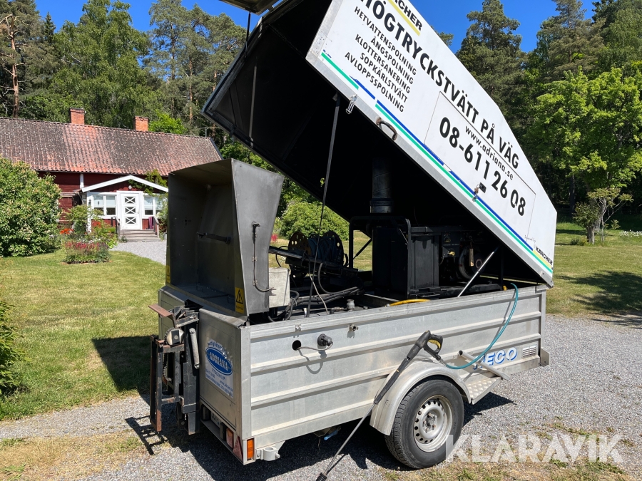 Spolsläp/Kärltvätt Heco 1600 Aluminimsläp med Kärcher HDS 1000 diesldriven hetvattentvätt.