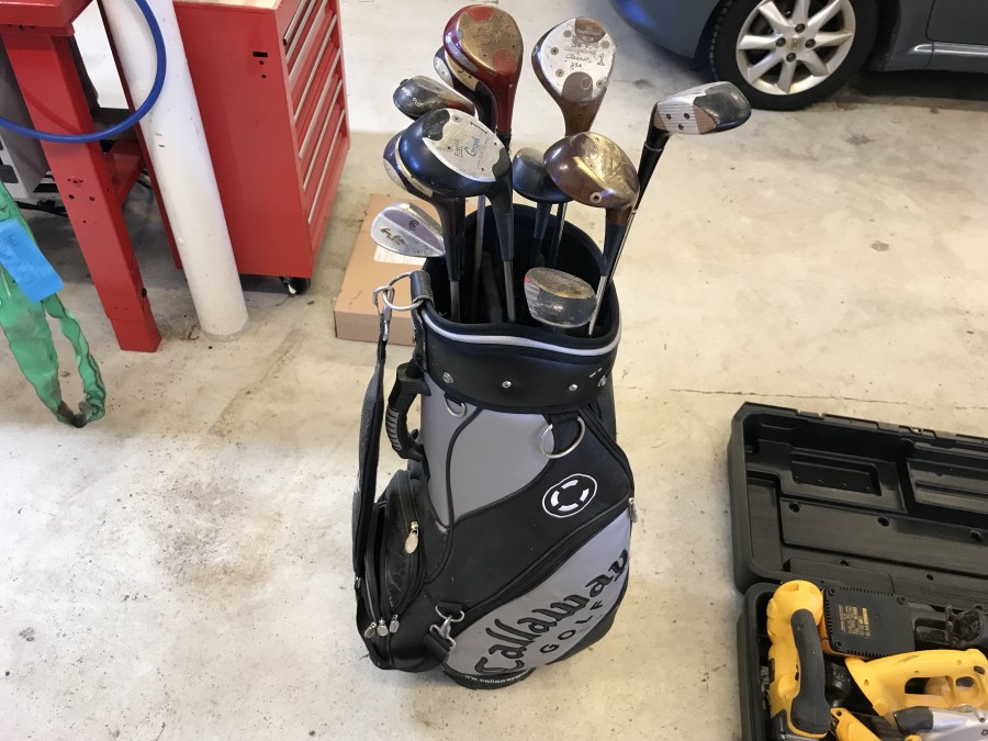 Golfbag med träklubbor