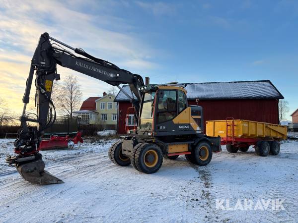 Hjulgrävare Volvo EWR150E med tiltrotator, tippkärra och 5 st redskap