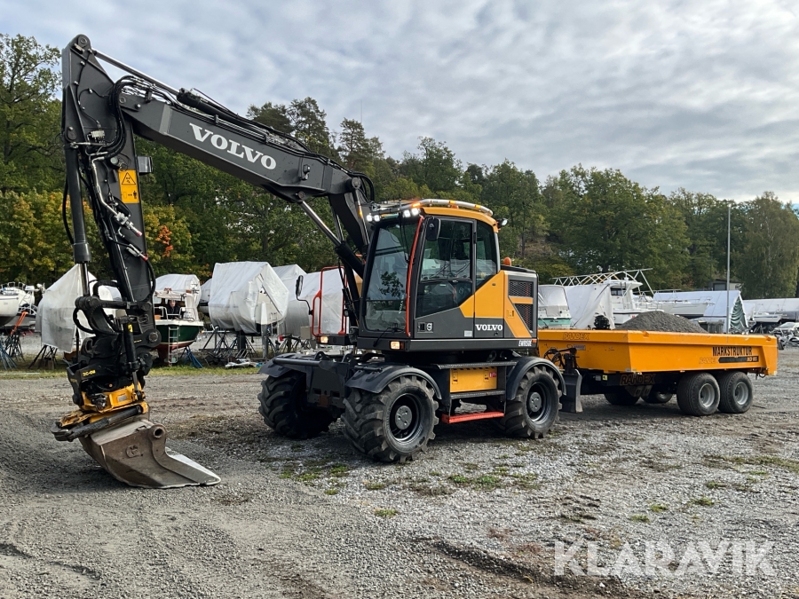 Grävmaskin Volvo EWR150E med tiltrotator, vagn och många redskap
