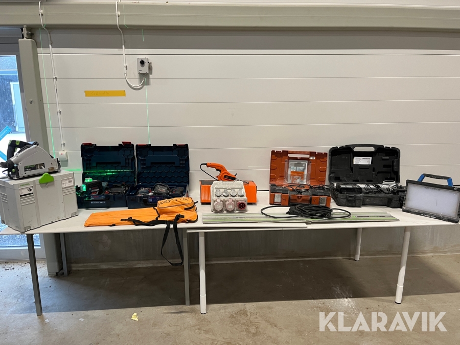 Sänksåg, laser, skruvdragare med mera. Festool, Bosch, Fein.