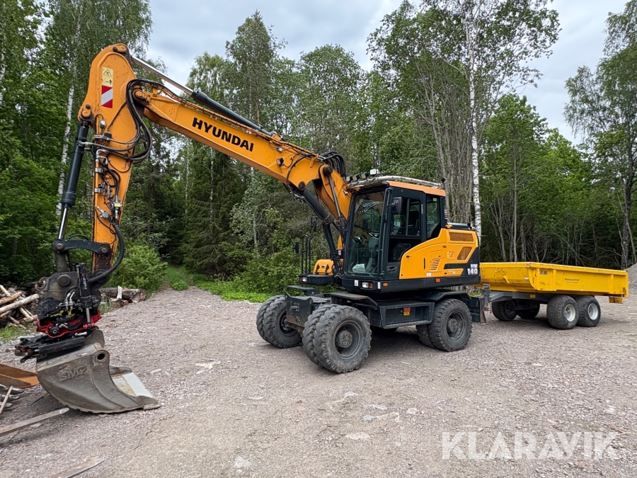 Grävmaskin Hyundai HW140 med GPS, tippvagn och 4 redskap