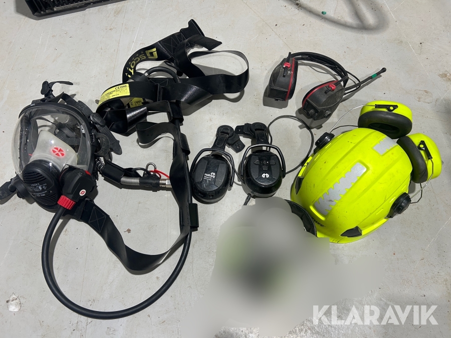 Friskluftmask, hjälm, hörselskydd