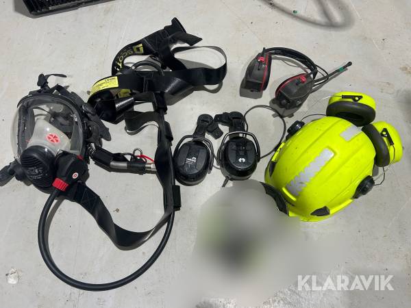 Friskluftmask, hjälm, hörselskydd