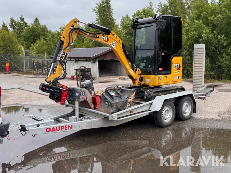 Grävmaskin Catepillar 301,8 inkl trailer och redskap