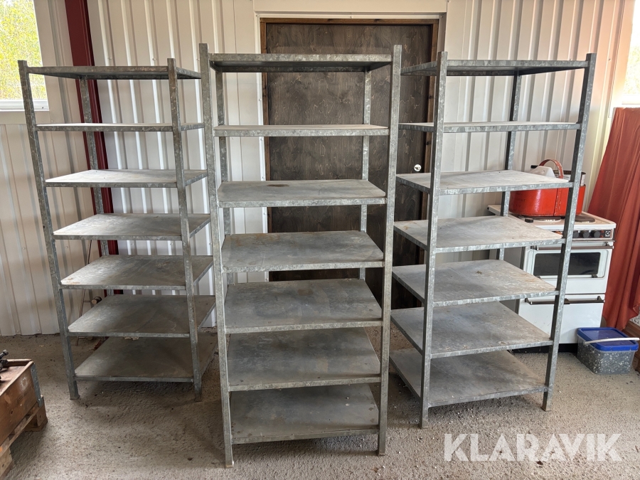 Galvade verkstadshyllor 3st