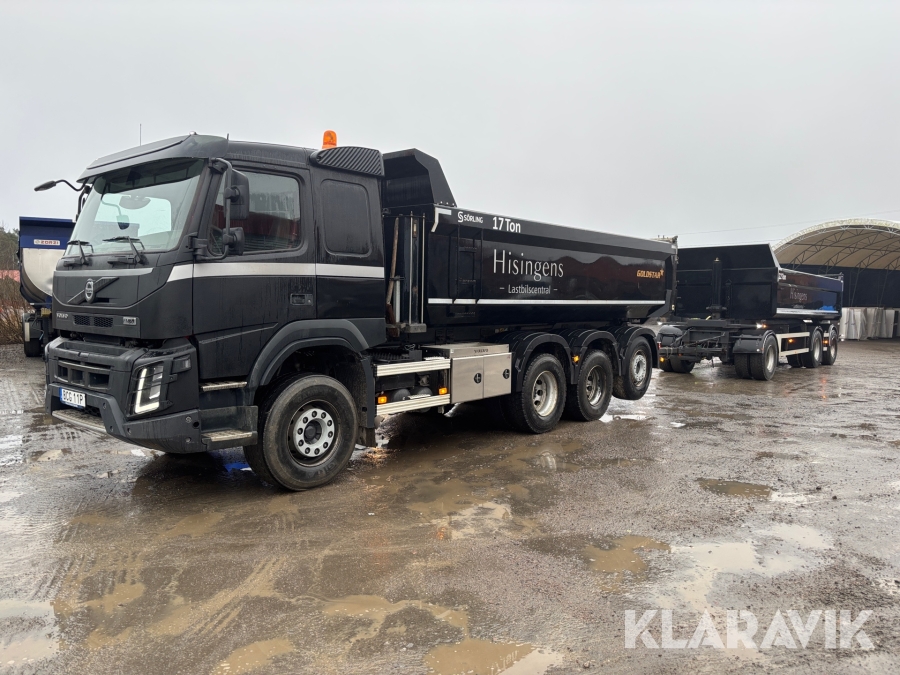 Ekipage tippbil Volvo FM 84 TR med tippsläp och fästen för bakhängd kran