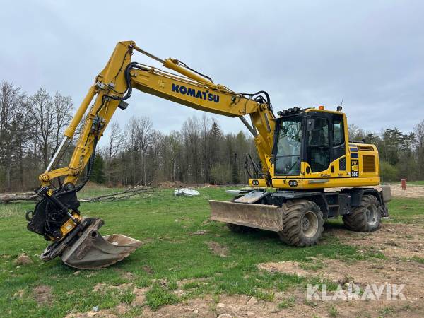 Hjulgrävare Komatsu PW160-10 med tiltrotator och en skopa