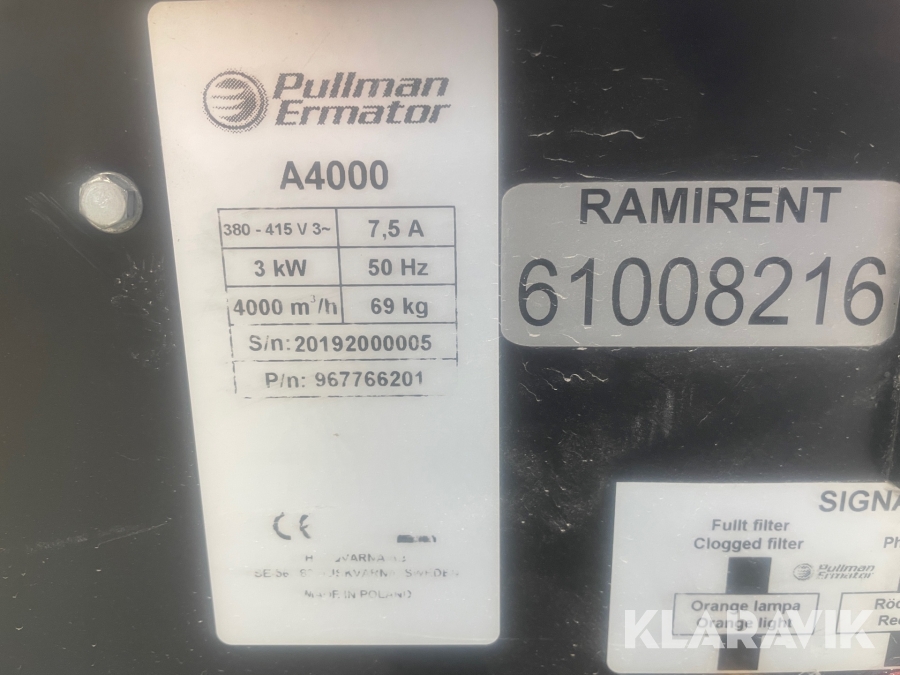 Luftrenare Pullman Ermator A4000