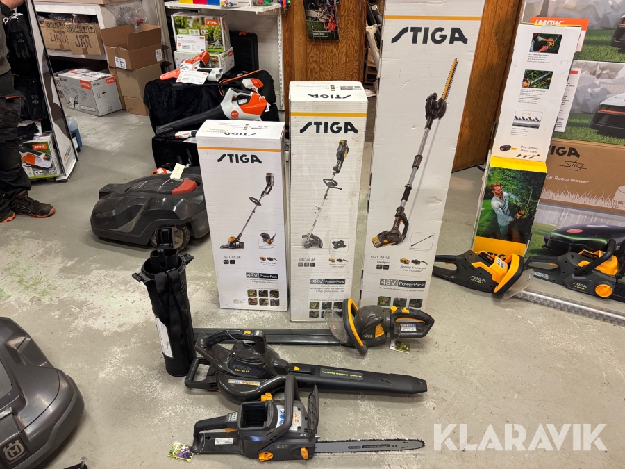Häcksax, trimmer, motorsåg, lövblås, stånggång Stiga