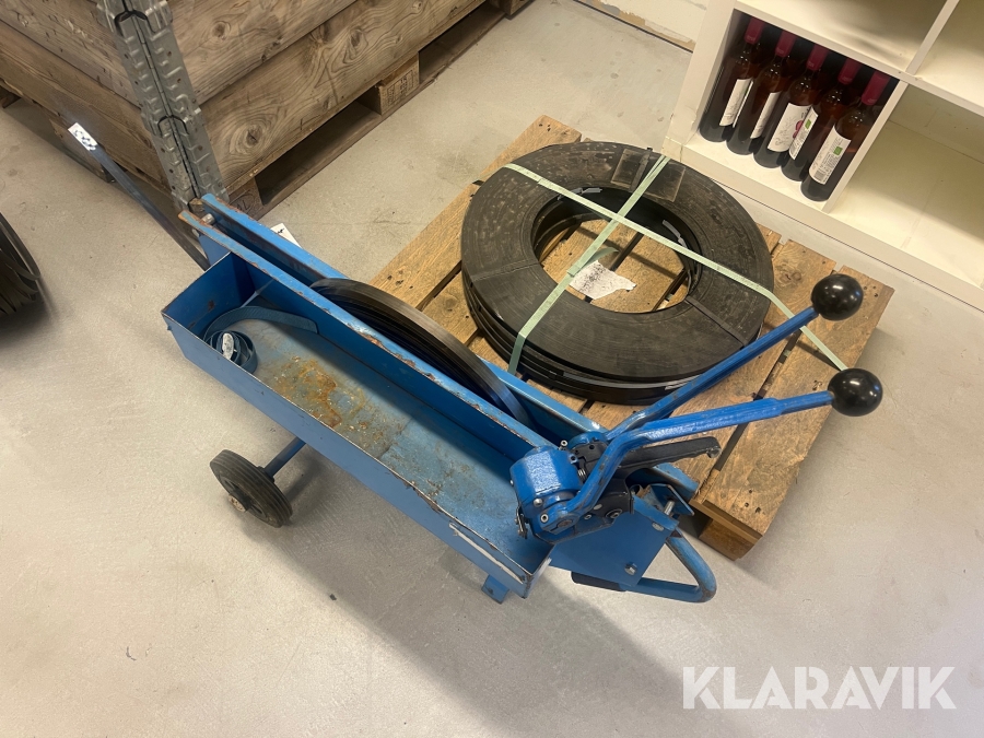 Stålband, vagn och spännare för emballering