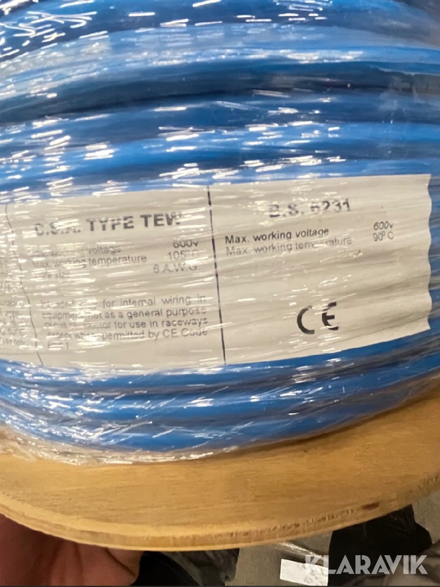 Parti med kabel Tri-rated Switchgear wire 100m, 16mm^2 - U.L. Style 1283 - BLUE