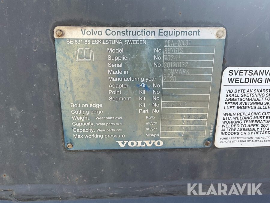 Skopa Volvo 6,8m3 med stor-stora BM fäste