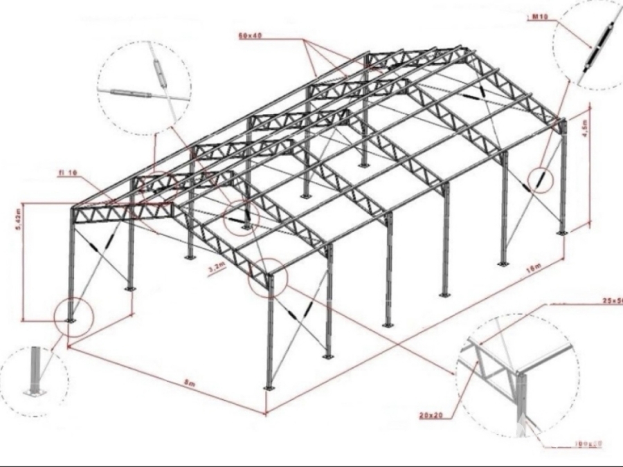 Stålstomme 8x16x4m 128m2