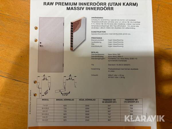 Innedörr massiv Raw med karm