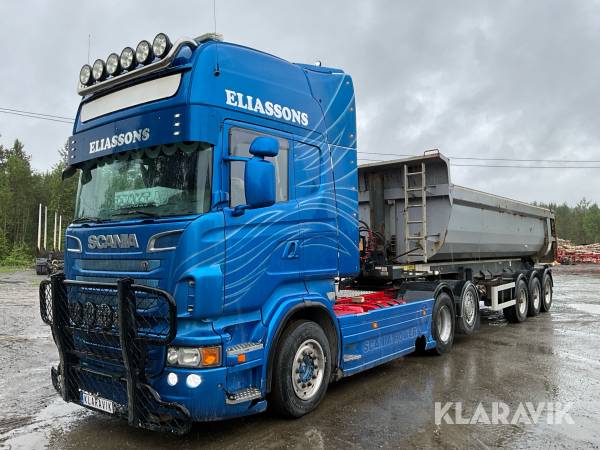 Dragbil Scania R730 med tipptrailer