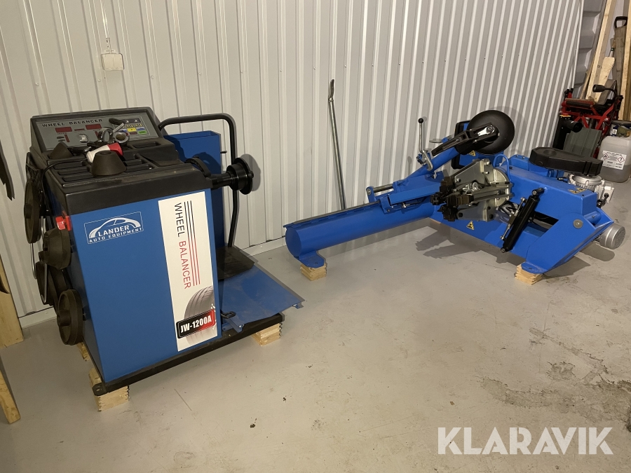 Lastbils däckmaskin, balanseringmaskin och kompressor