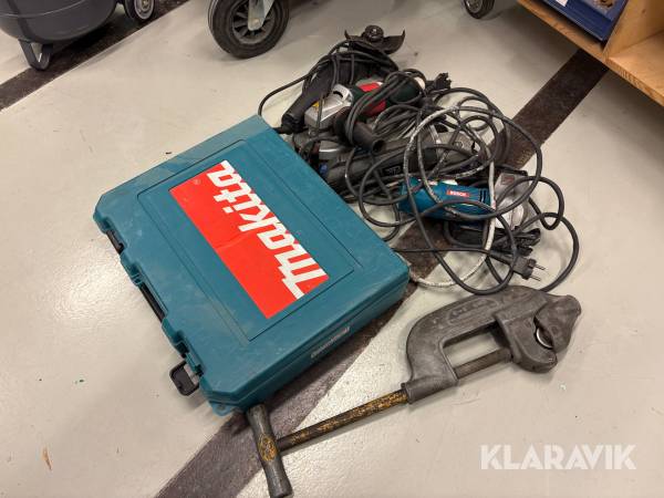 Elverktygspaket 3 vinkelslip, 1 sticksåg, 1 batteridriven skruvdragare & rörskärare