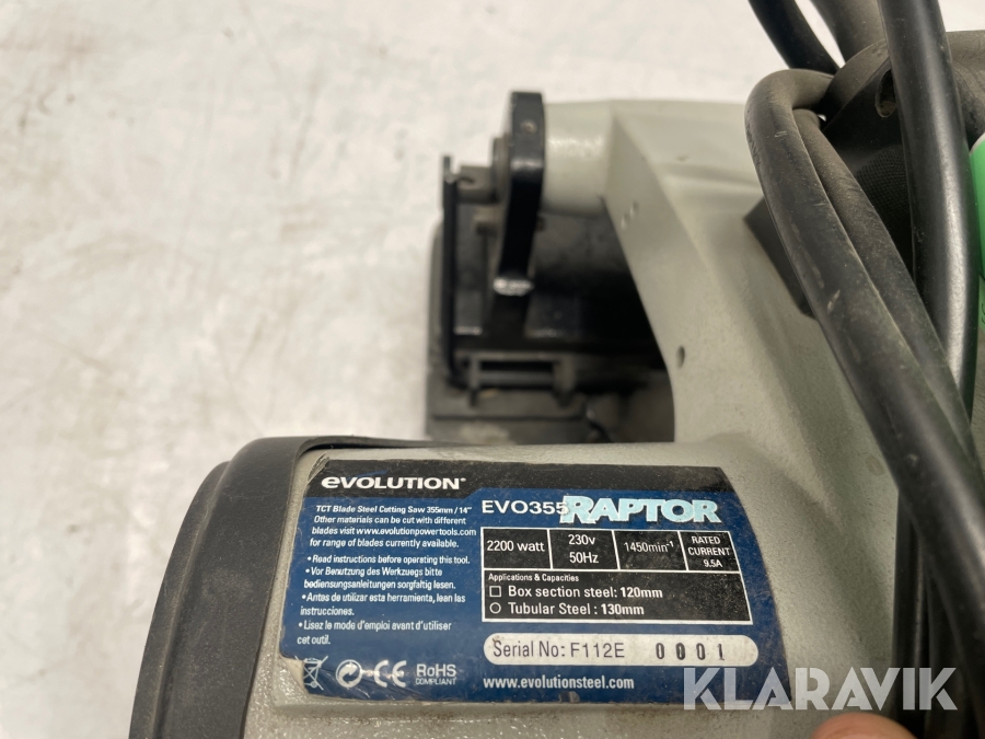 Kapsågsbord för metall & plast Evolution EVO 355 RAPTOR, Sva